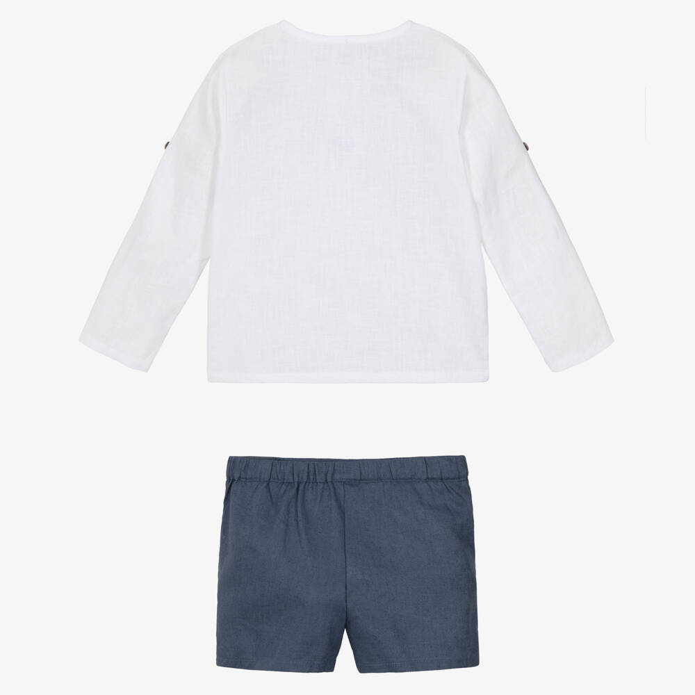 Babidu-Boys Blue & White Cotton Shorts Set with Adjustable Sleeves | Childrensalon