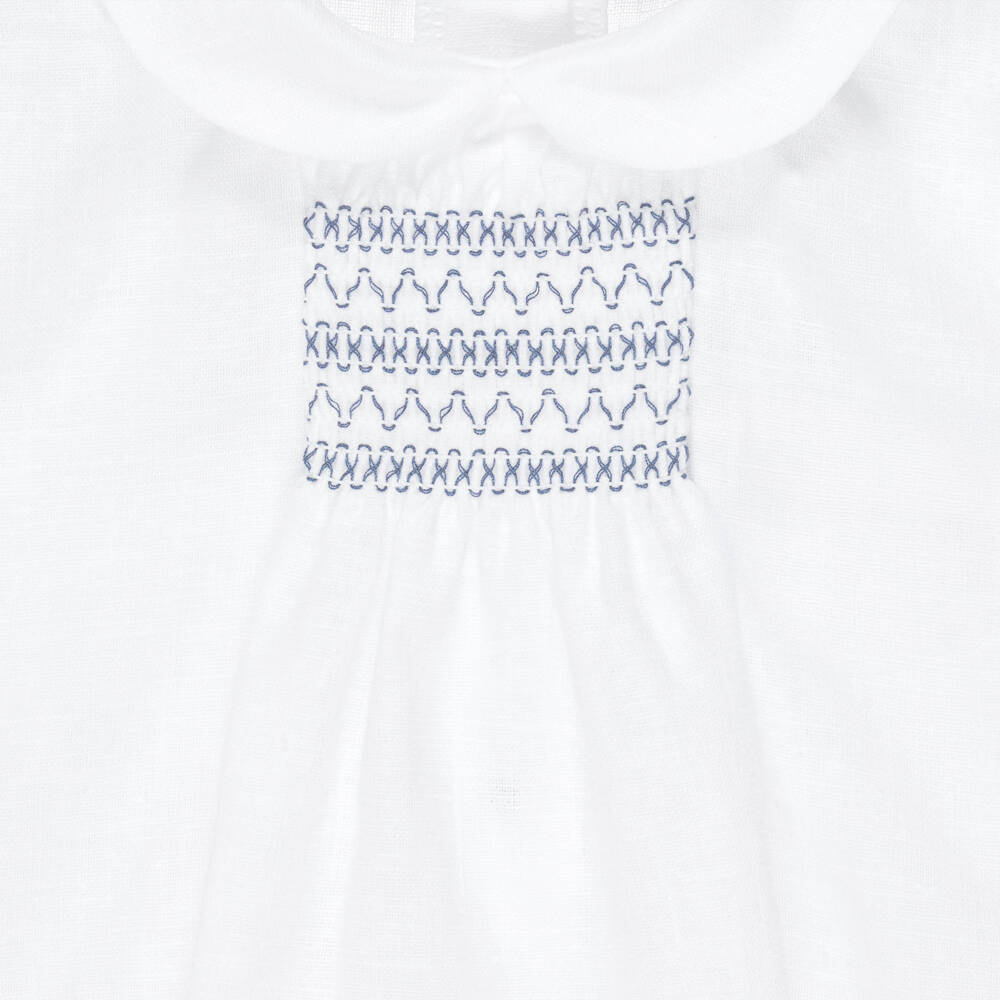 Babidu-طقم شورت قطن بتطريز سموك لون أزرق وأبيض للأولاد | Childrensalon