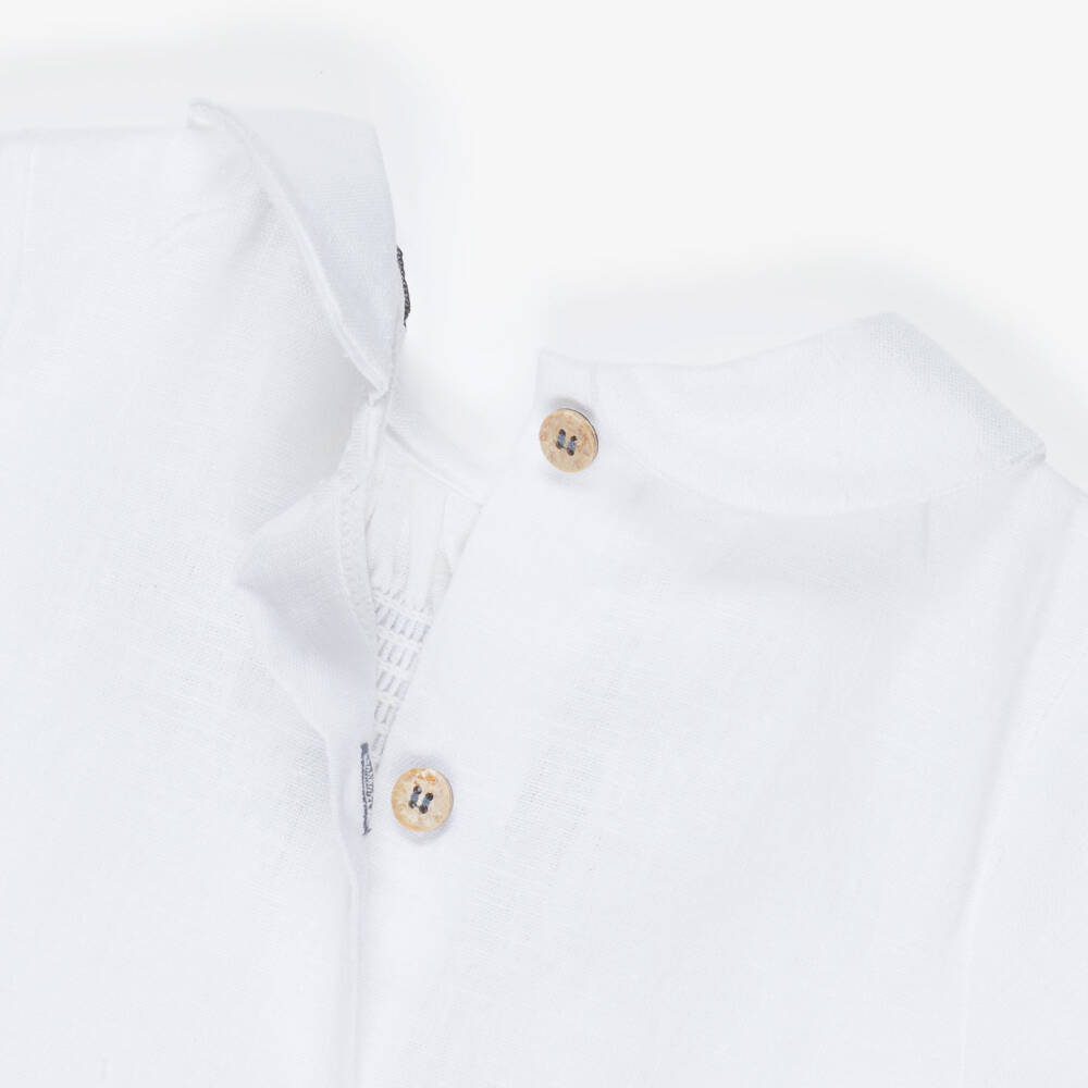 Babidu-طقم شورت قطن بتطريز سموك لون أزرق وأبيض للأولاد | Childrensalon