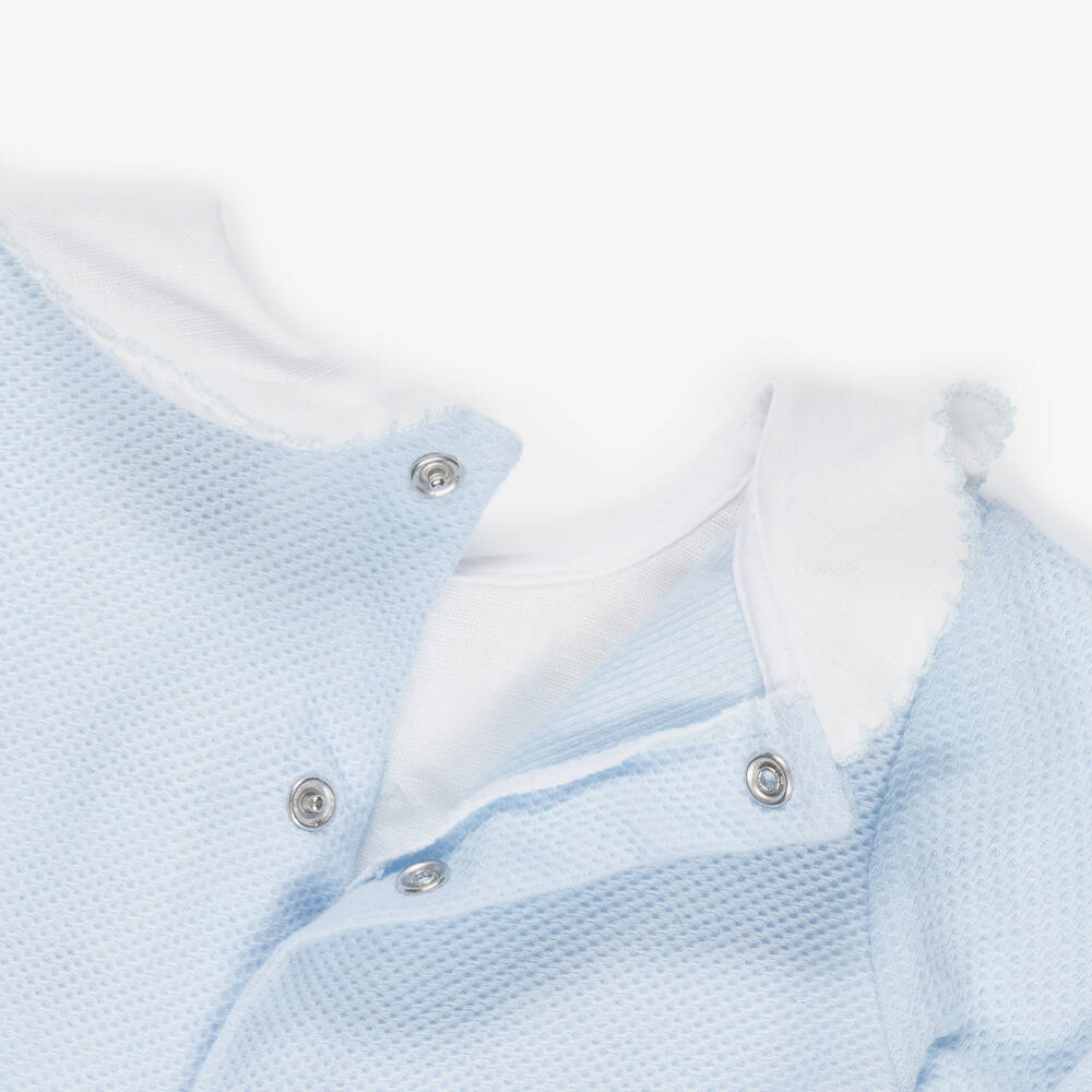 Babidu-Boys Blue & White Cotton Shorts Set with Teddy Motif | Childrensalon