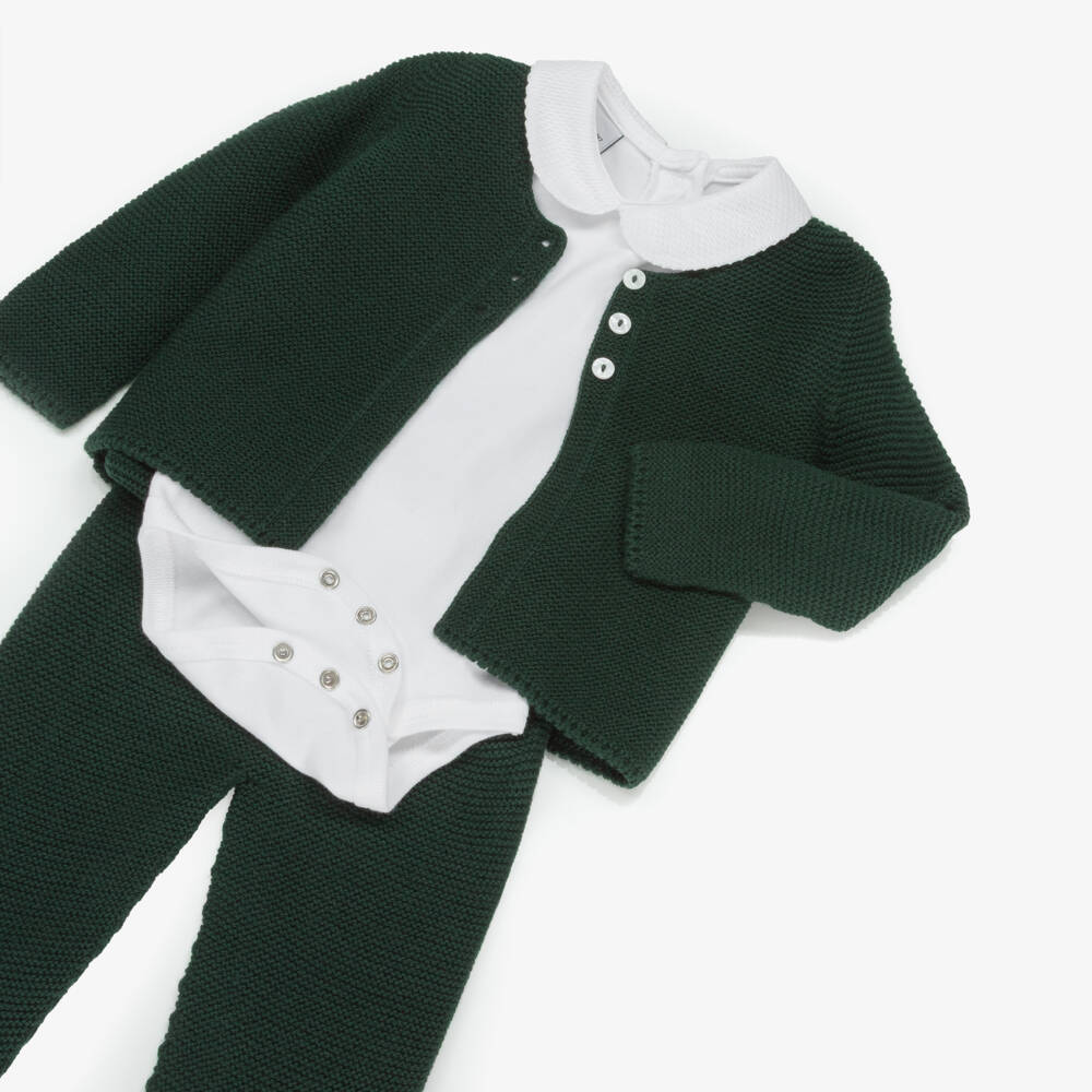 Babidu-Брючный комплект зелёный с белым боди для мальчиков | Childrensalon