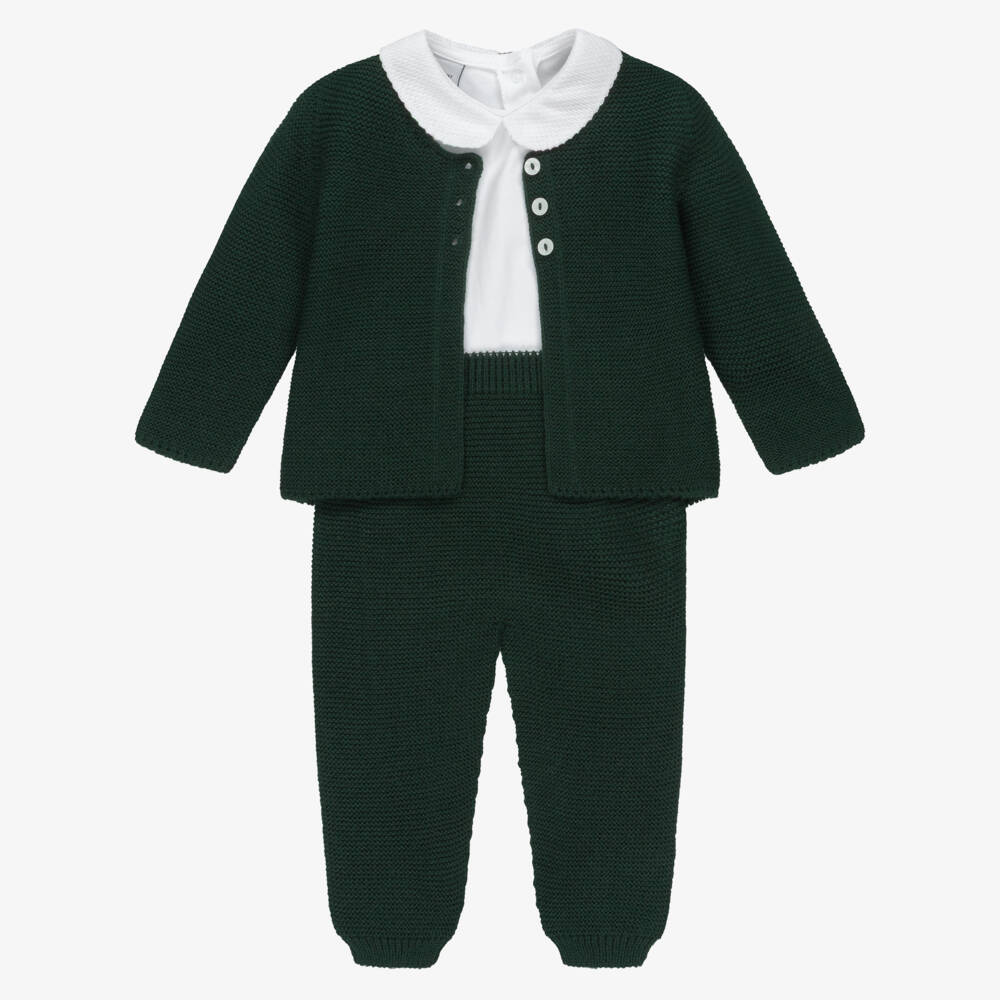 Babidu-Брючный комплект зелёный с белым боди для мальчиков | Childrensalon