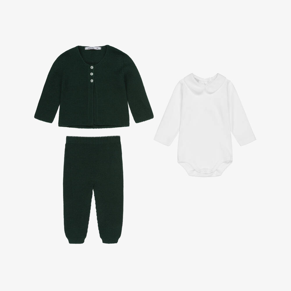 Babidu-Брючный комплект зелёный с белым боди для мальчиков | Childrensalon