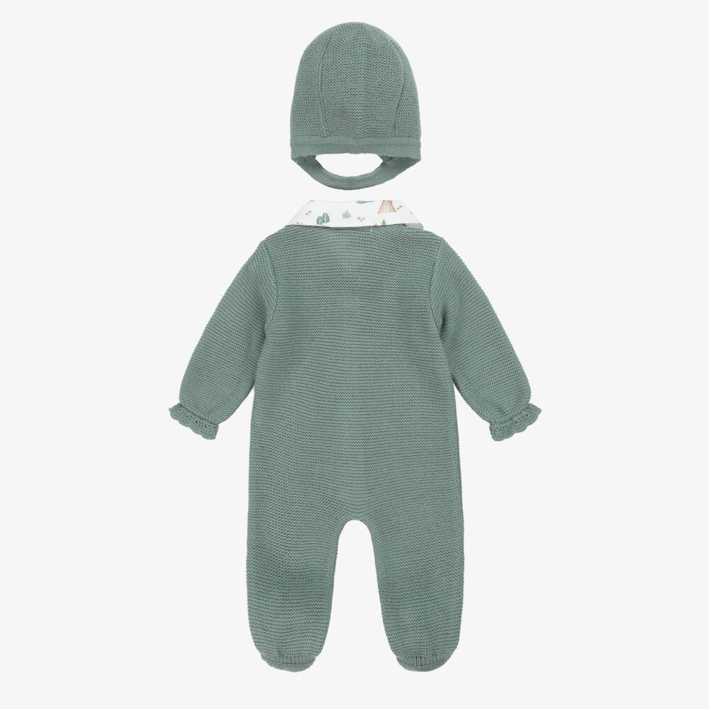 Babidu-Boys Green Knitted Babysuit & Hat Set | Childrensalon