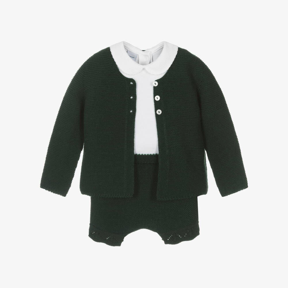 Babidu-Boys Green Knitted Shorts Set | Childrensalon