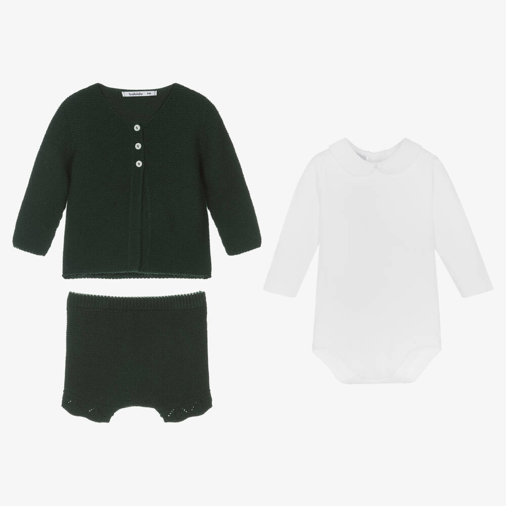 Babidu-Boys Green Knitted Shorts Set | Childrensalon