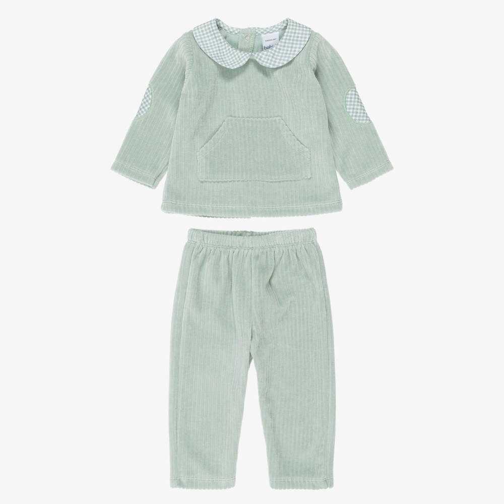 Babidu-Boys Green Velour Corduroy Trouser Set | Childrensalon