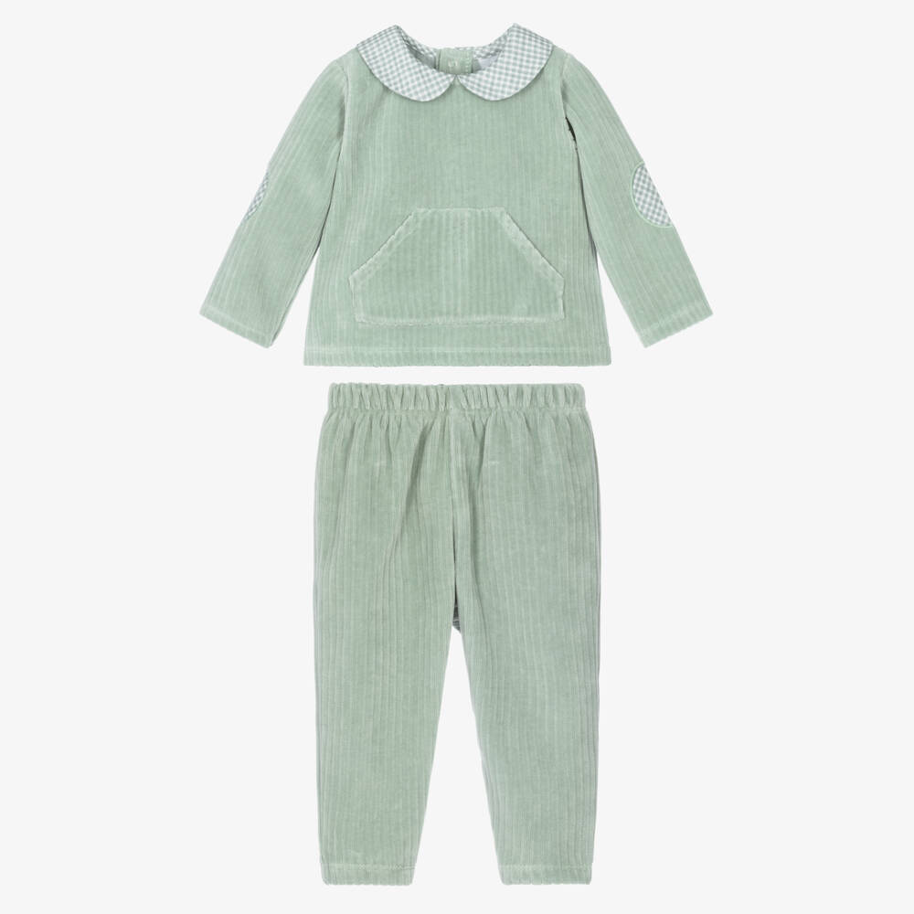 Babidu-Boys Green Velour Corduroy Trouser Set | Childrensalon