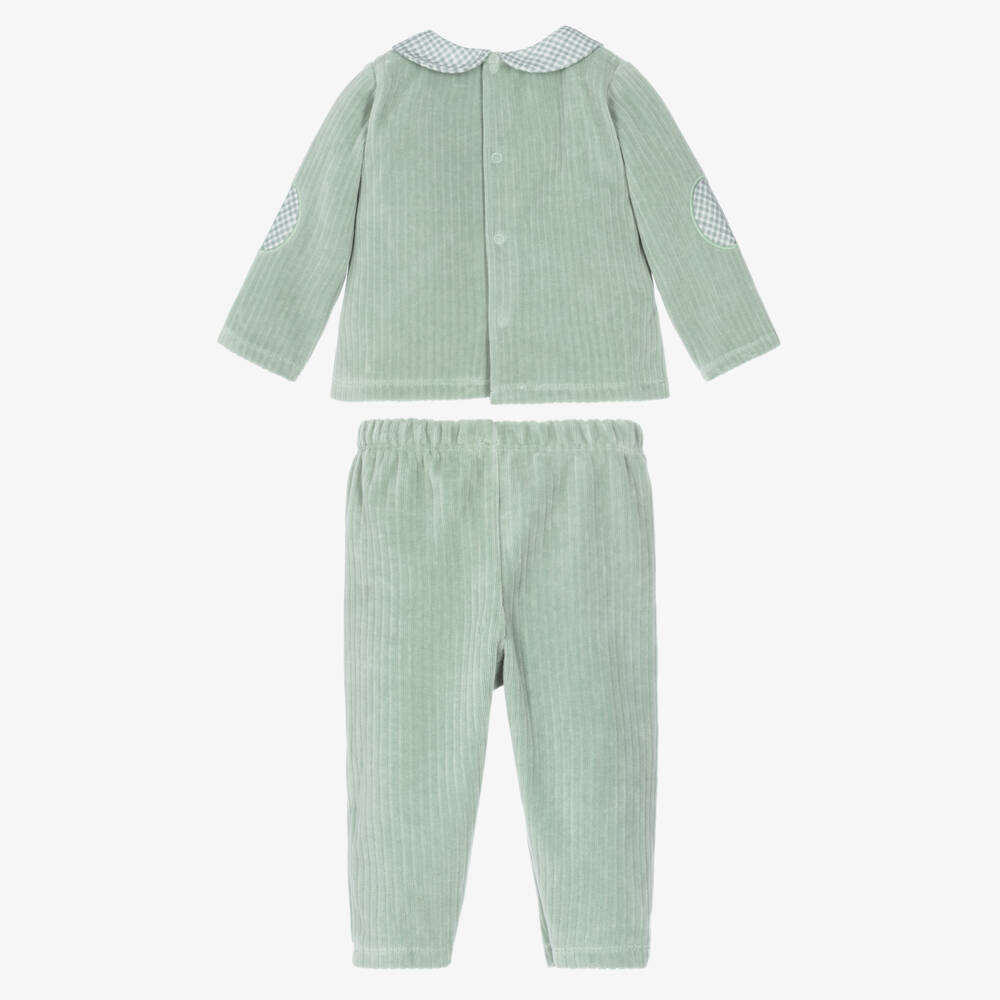 Babidu-Boys Green Velour Corduroy Trouser Set | Childrensalon