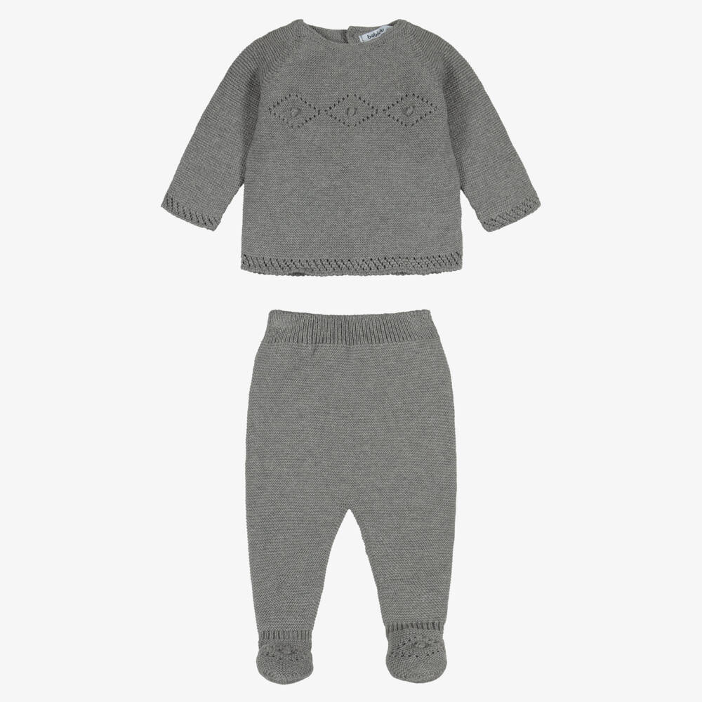 Babidu-Boys Grey Cotton Knit Babysuit Set | Childrensalon