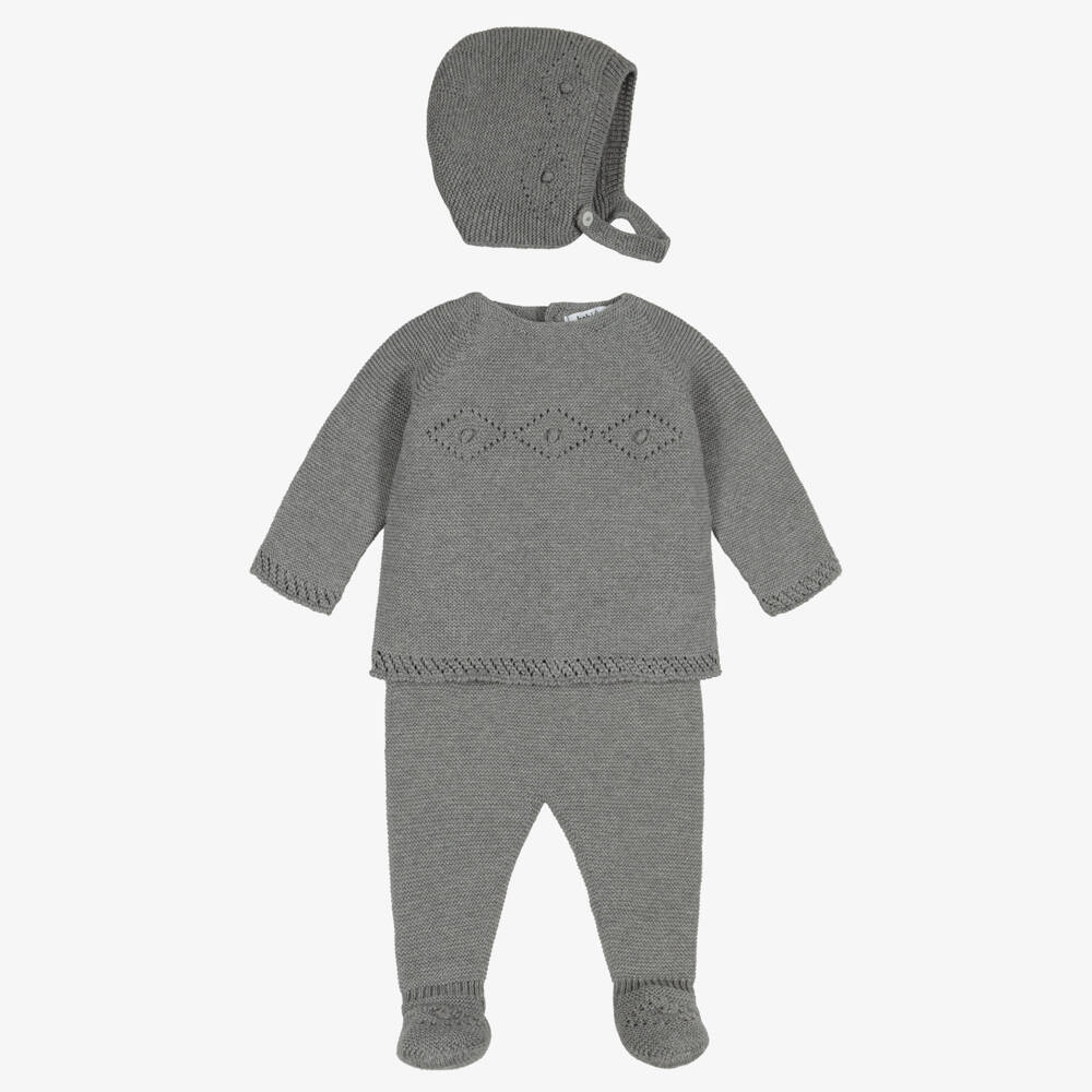 Babidu-Boys Grey Cotton Knit Babysuit Set | Childrensalon
