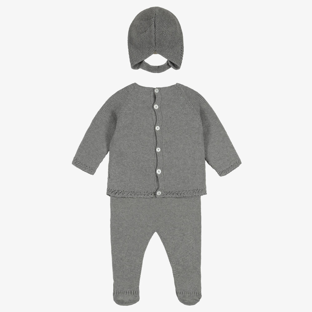 Babidu-Boys Grey Cotton Knit Babysuit Set | Childrensalon