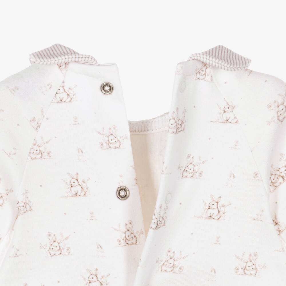Babidu-Boys Ivory & Beige Bunny Print Cotton Babygrow | Childrensalon