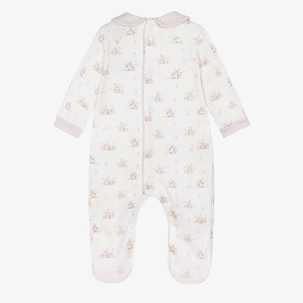 Babidu-Boys Ivory & Beige Bunny Print Cotton Babygrow | Childrensalon