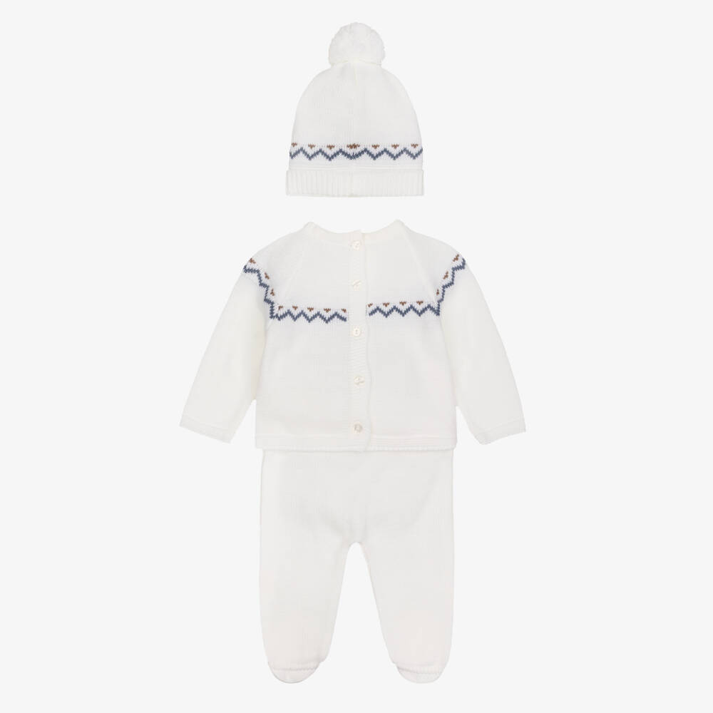 Babidu-Boys Ivory Knitted 2 Piece Babysuit Set | Childrensalon