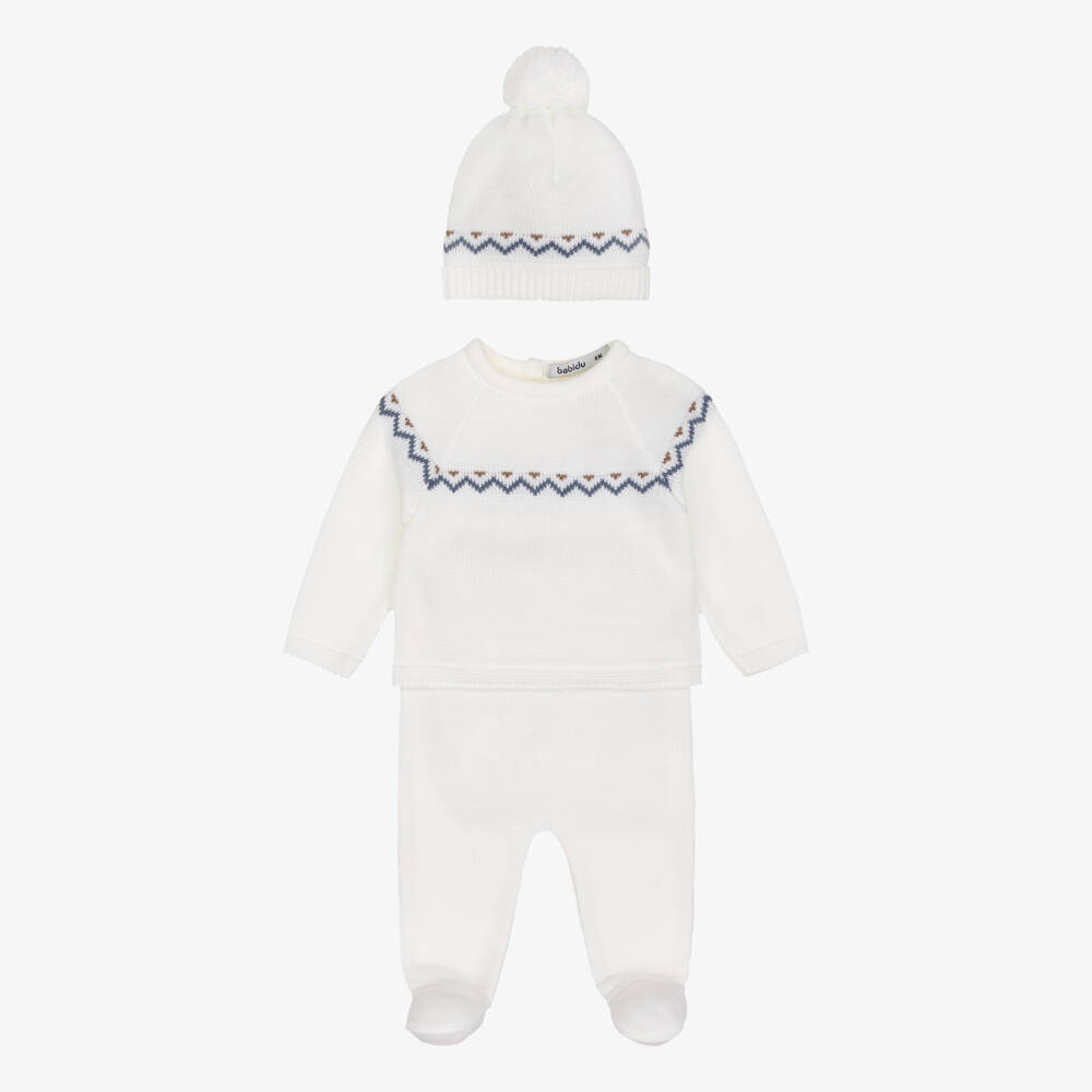 Babidu-Boys Ivory Knitted 2 Piece Babysuit Set | Childrensalon