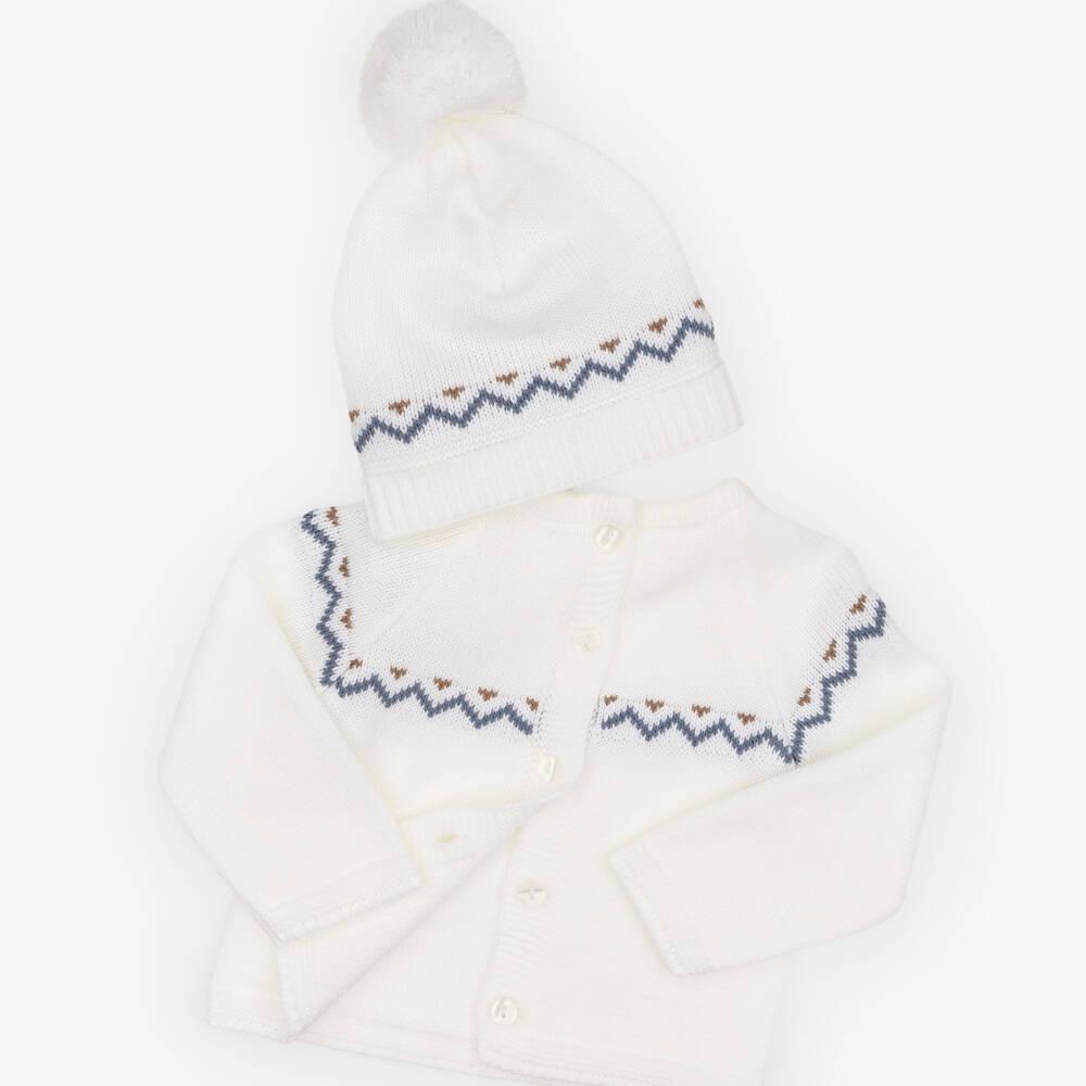 Babidu-Boys Ivory Knitted 2 Piece Babysuit Set | Childrensalon