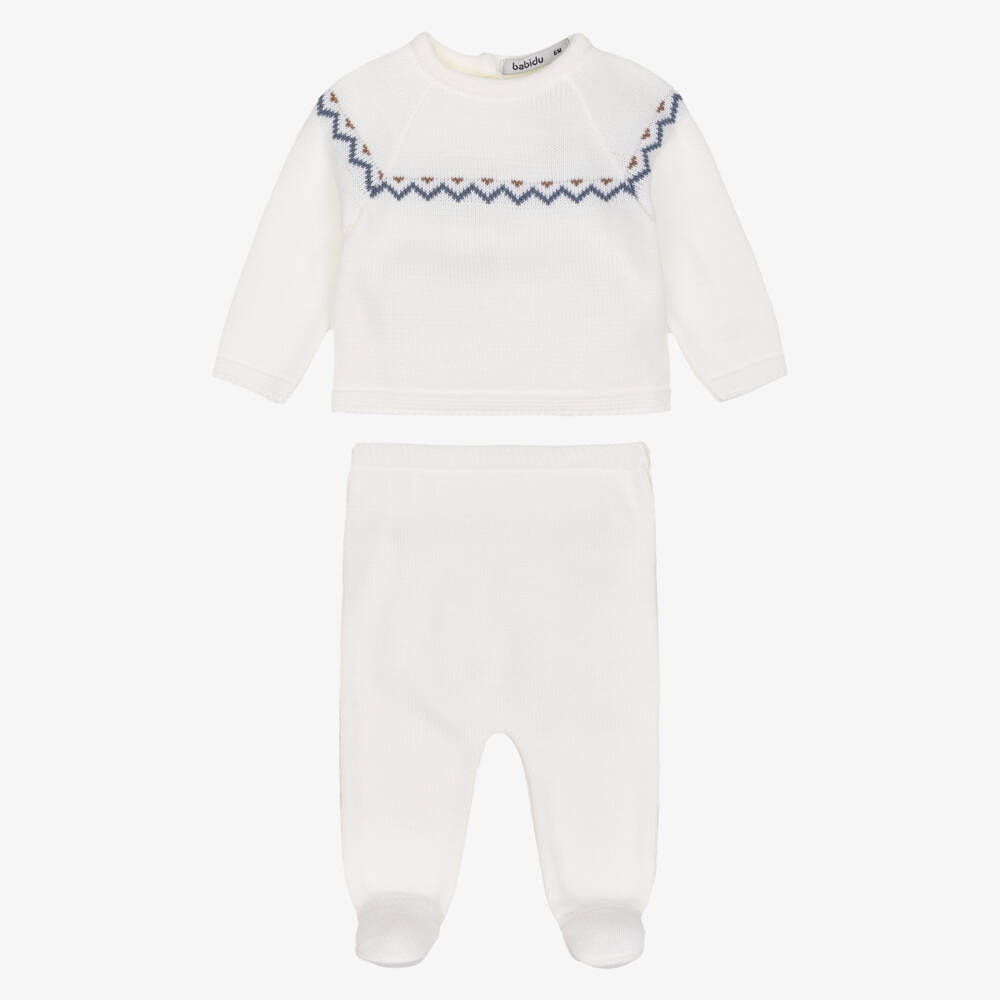 Babidu-Boys Ivory Knitted 2 Piece Babysuit Set | Childrensalon