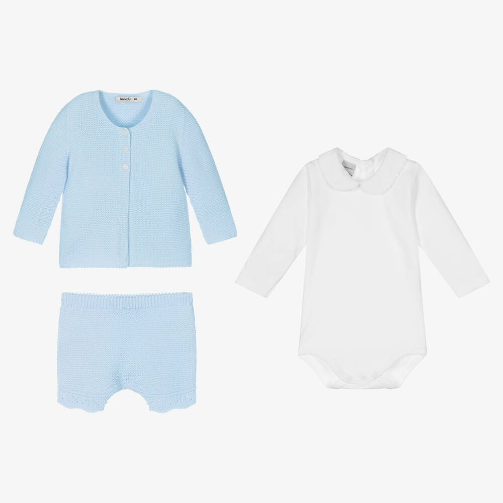 Babidu-طقم شورت محبوك لون أزرق فاتح للمواليد | Childrensalon