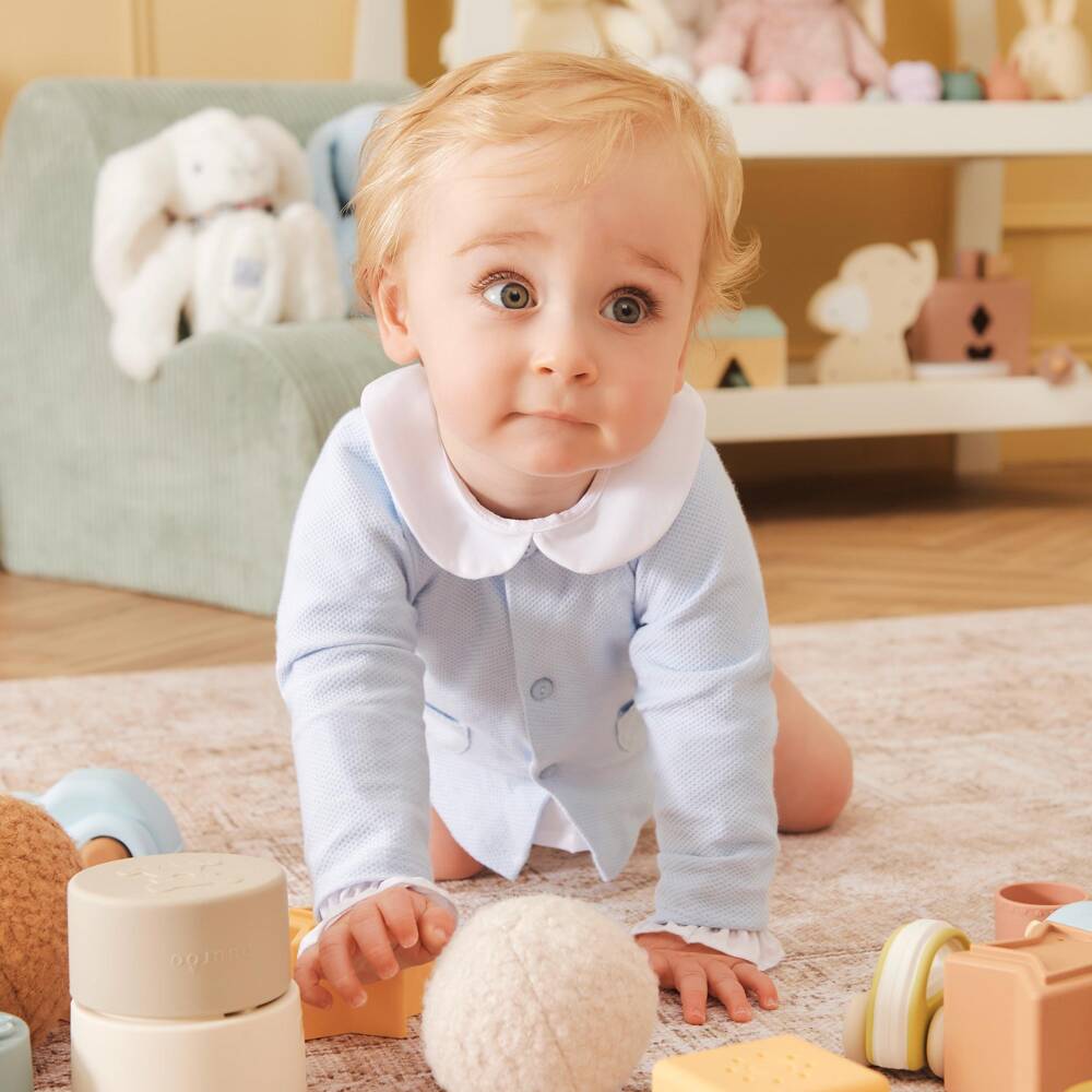 Babidu-Boys Pale Blue Cotton Piqué Shorts Set | Childrensalon