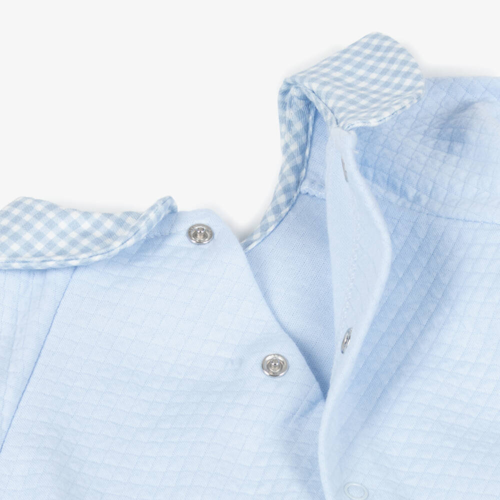 Babidu-Boys Pale Blue Cotton Trouser Set with Gingham Collar | Childrensalon