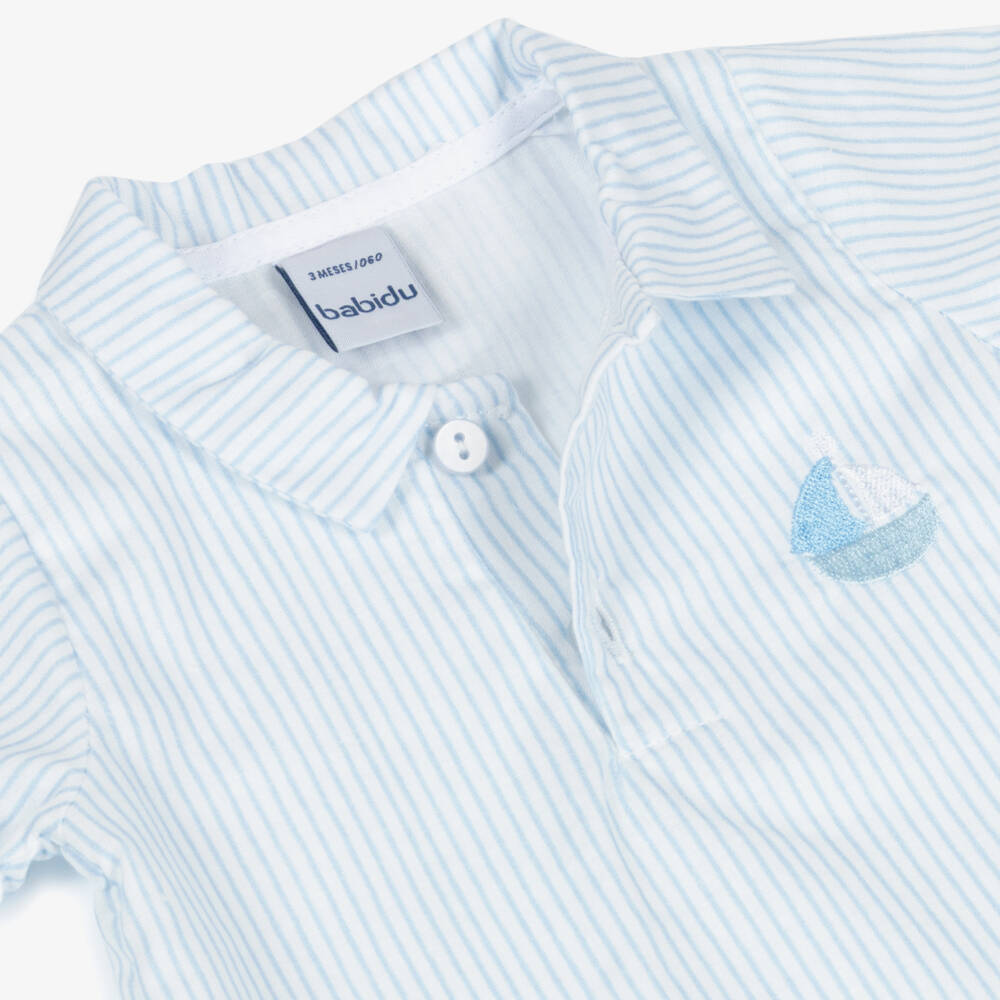 Babidu-Boys Pale Blue Stripe Cotton Shorts Set | Childrensalon