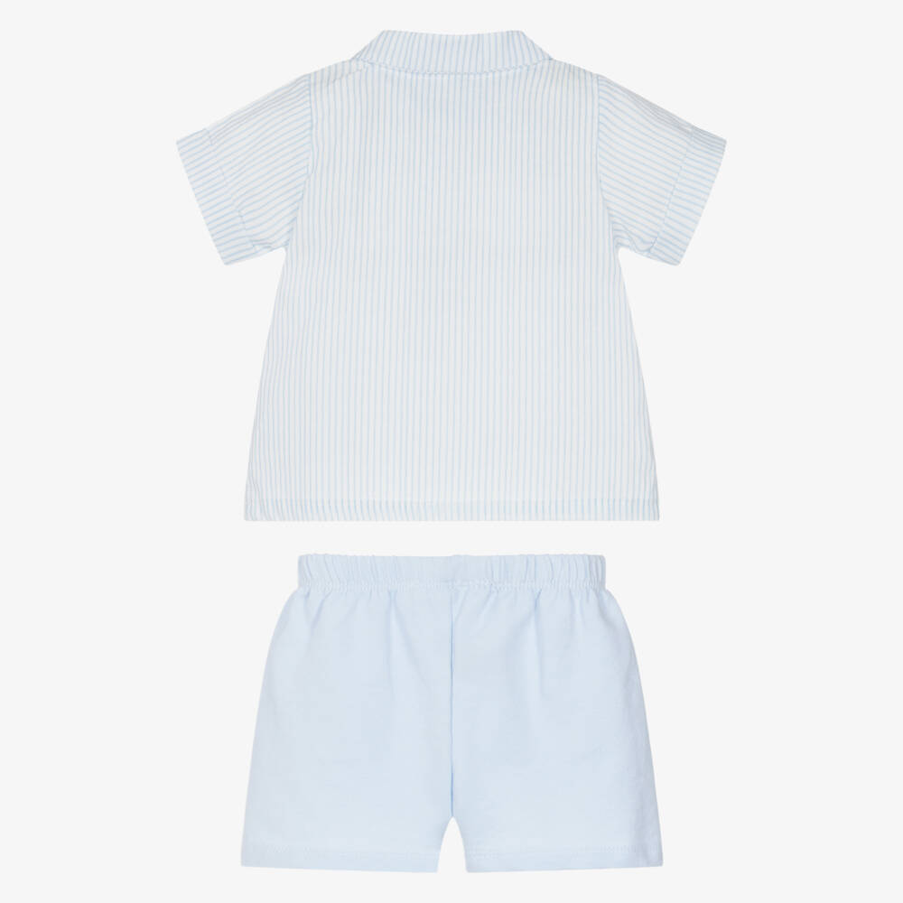 Babidu-Boys Pale Blue Stripe Cotton Shorts Set | Childrensalon