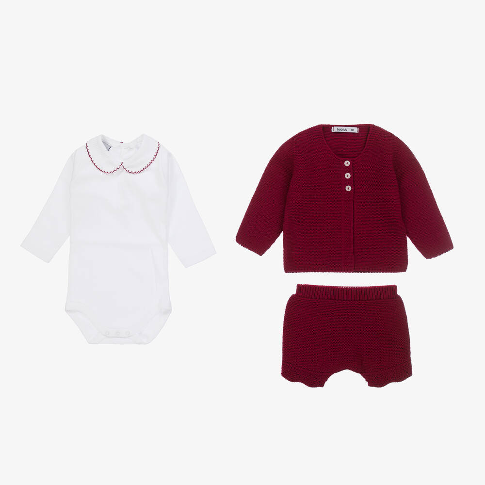 Babidu-Boys Red Knitted Shorts Set | Childrensalon