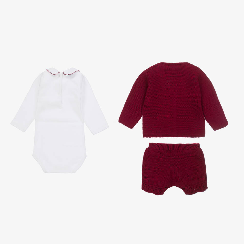 Babidu-Boys Red Knitted Shorts Set | Childrensalon