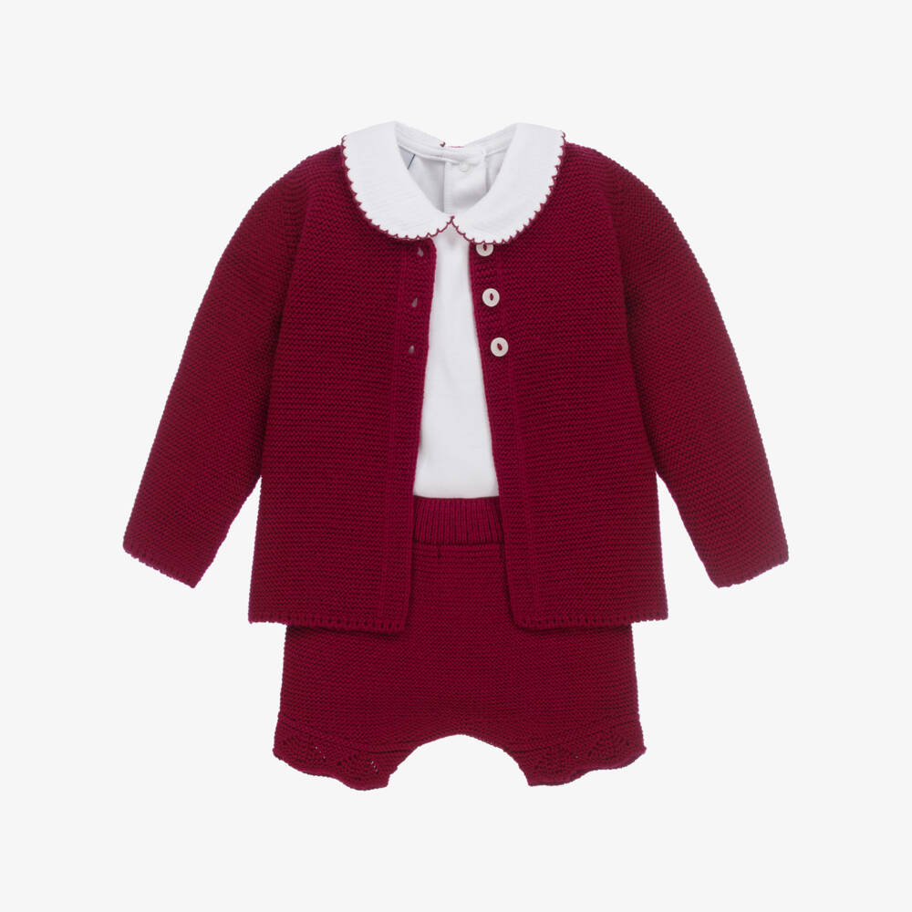Babidu-Boys Red Knitted Shorts Set | Childrensalon