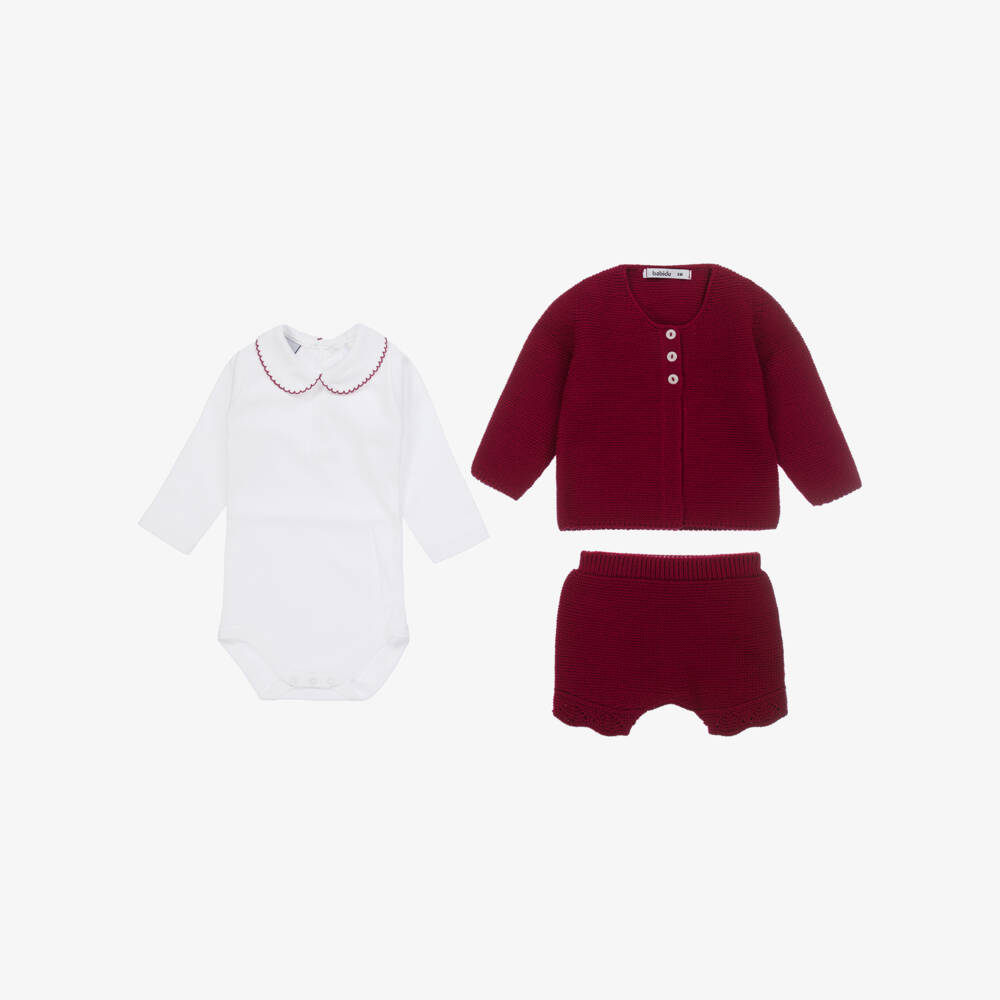 Babidu-Boys Red Knitted Shorts Set | Childrensalon