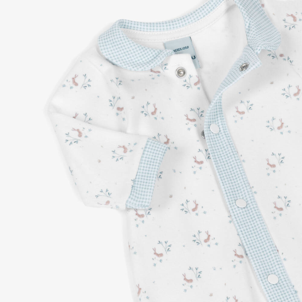Babidu-Boys White Cotton Jersey Babygrow with Bunny Print | Childrensalon