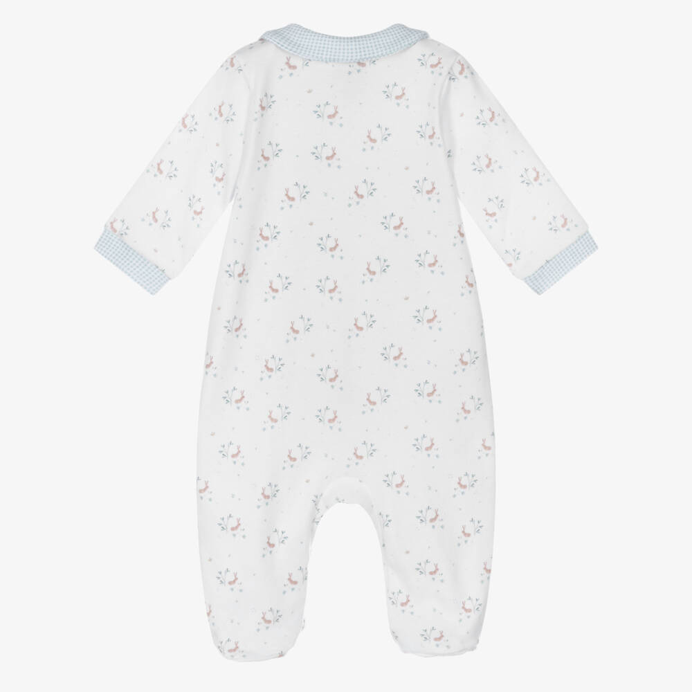 Babidu-Boys White Cotton Jersey Babygrow with Bunny Print | Childrensalon