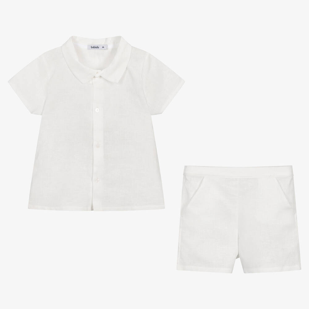 Babidu-Boys White Cotton Shorts Set | Childrensalon