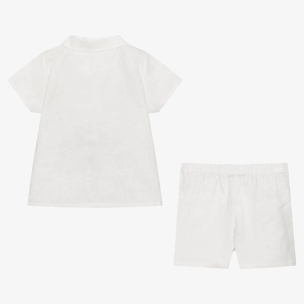Babidu-Boys White Cotton Shorts Set | Childrensalon