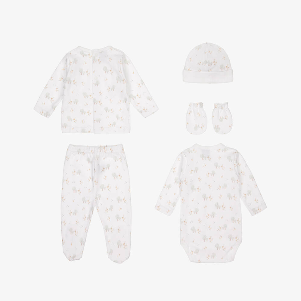 Babidu-Boys White Cotton Tree & Duck Print Babysuit Set | Childrensalon