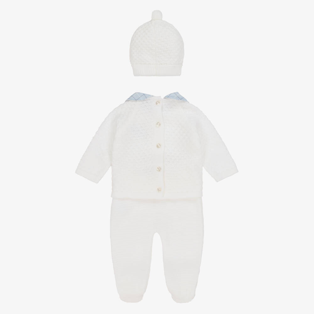 Babidu-Boys White Knitted Babysuit Set | Childrensalon