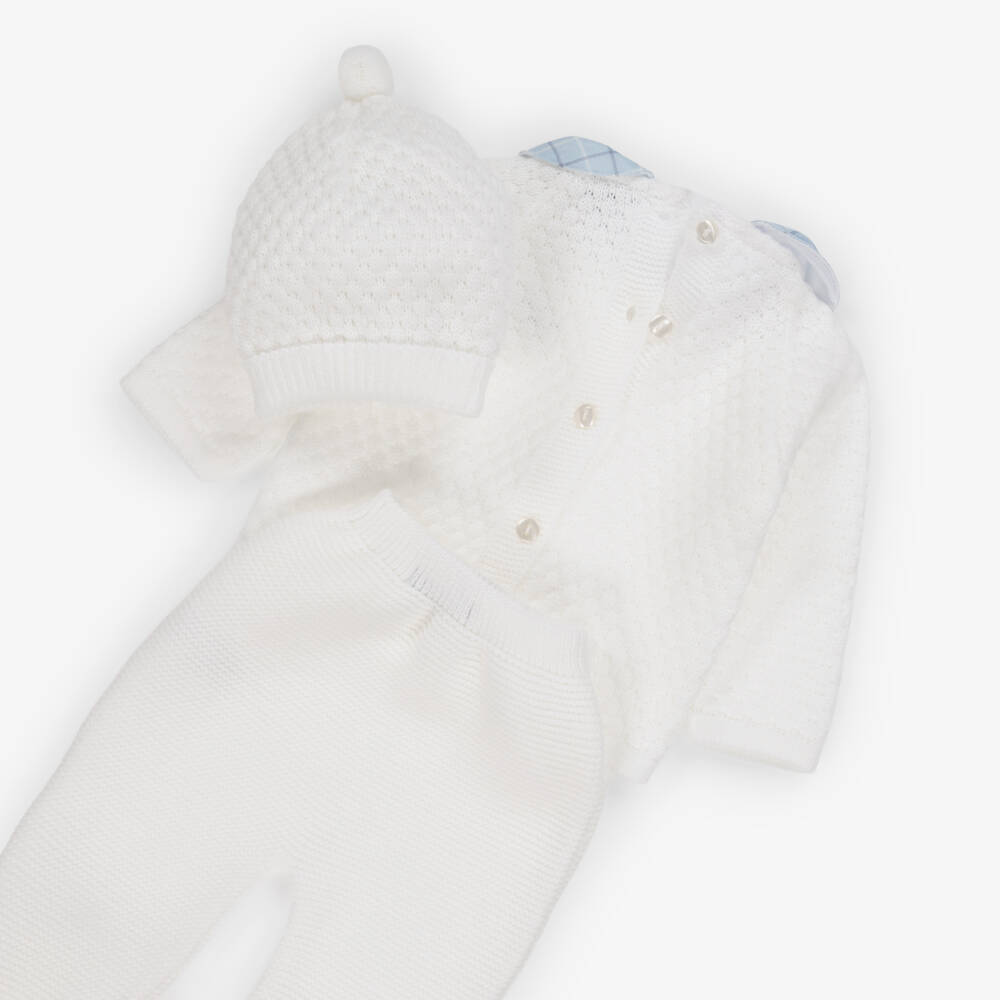 Babidu-Boys White Knitted Babysuit Set | Childrensalon