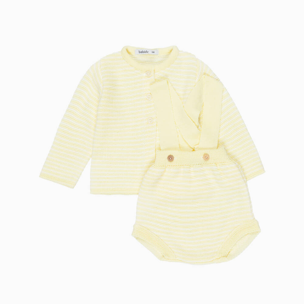 Babidu-Boys Yellow Knit Cardigan & Shorts Set | Childrensalon