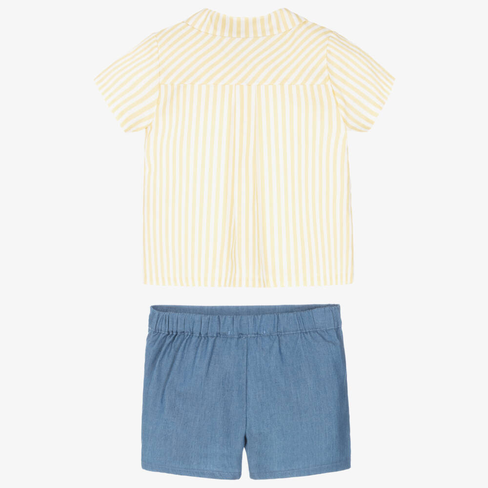 Babidu-Boys Yellow Striped & Blue Chambray Shorts Set | Childrensalon