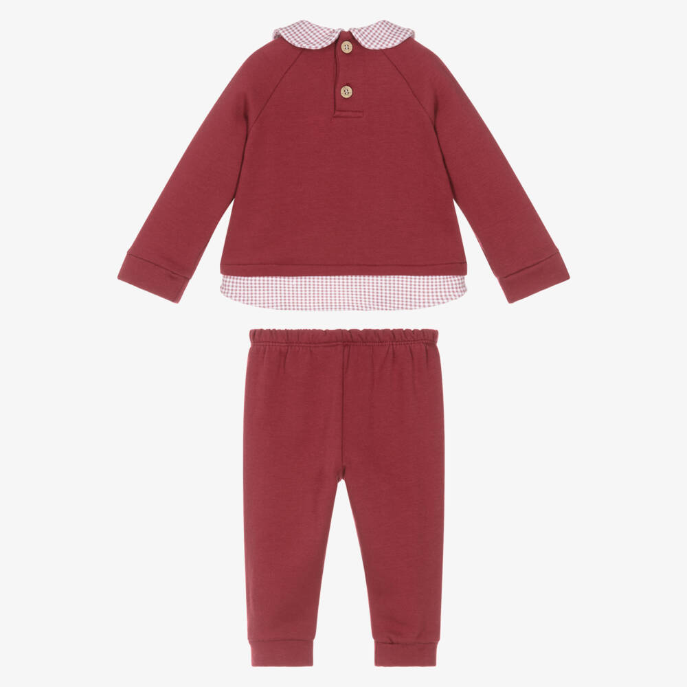 Babidu-Burgundy Red Cotton Teddy Bear Trouser Set | Childrensalon