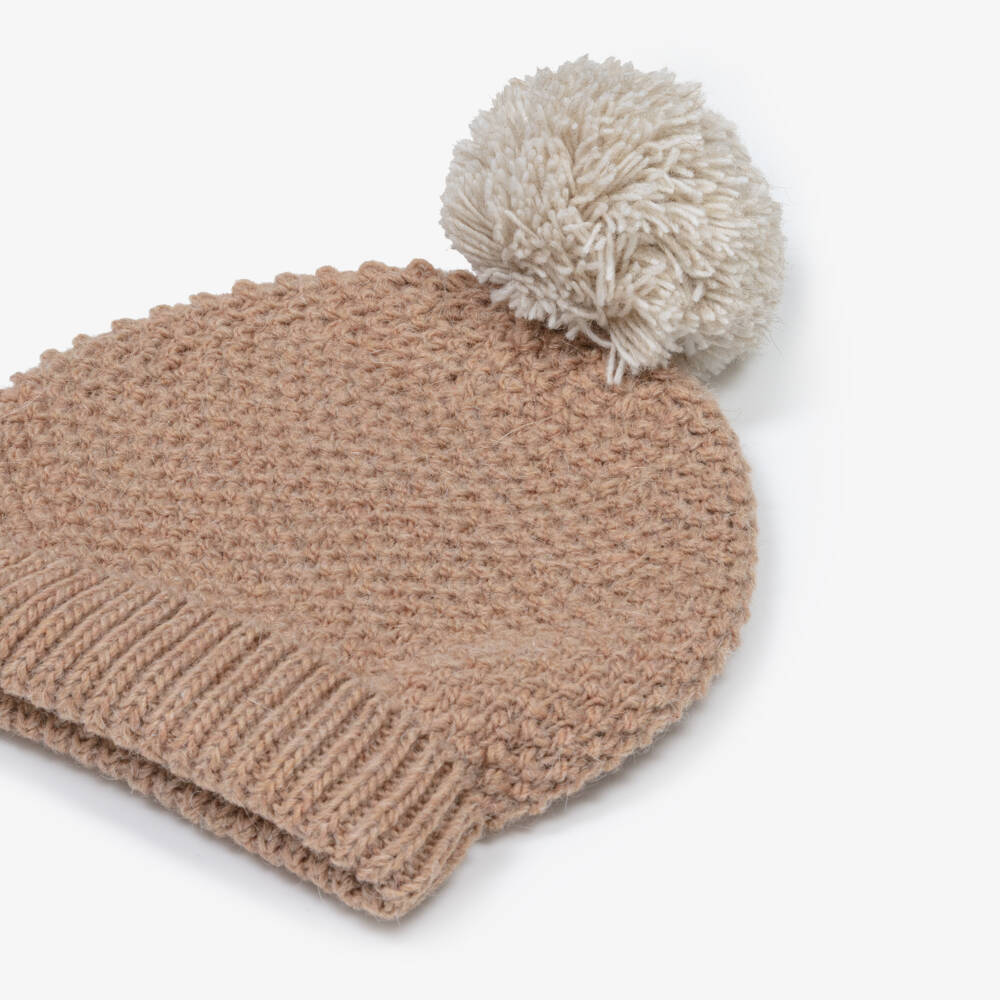 Babidu-Chocolate Brown Knitted Baby Hat with Pom-Pom | Childrensalon