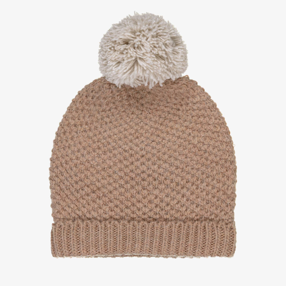 Babidu-Chocolate Brown Knitted Baby Hat with Pom-Pom | Childrensalon
