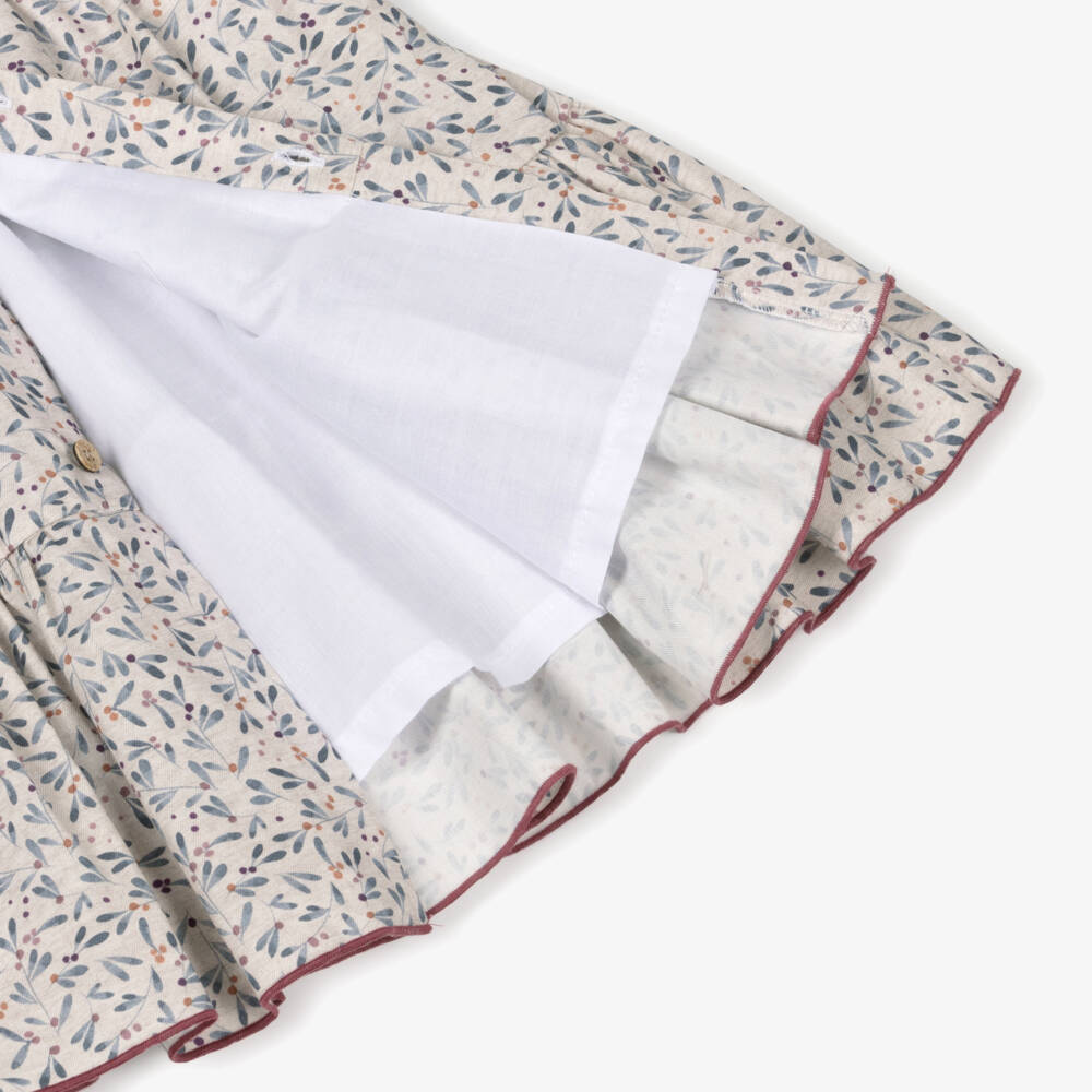 Babidu-فستان بطبعة أوراق قطن لون أزرق وبيج للبنات  | Childrensalon