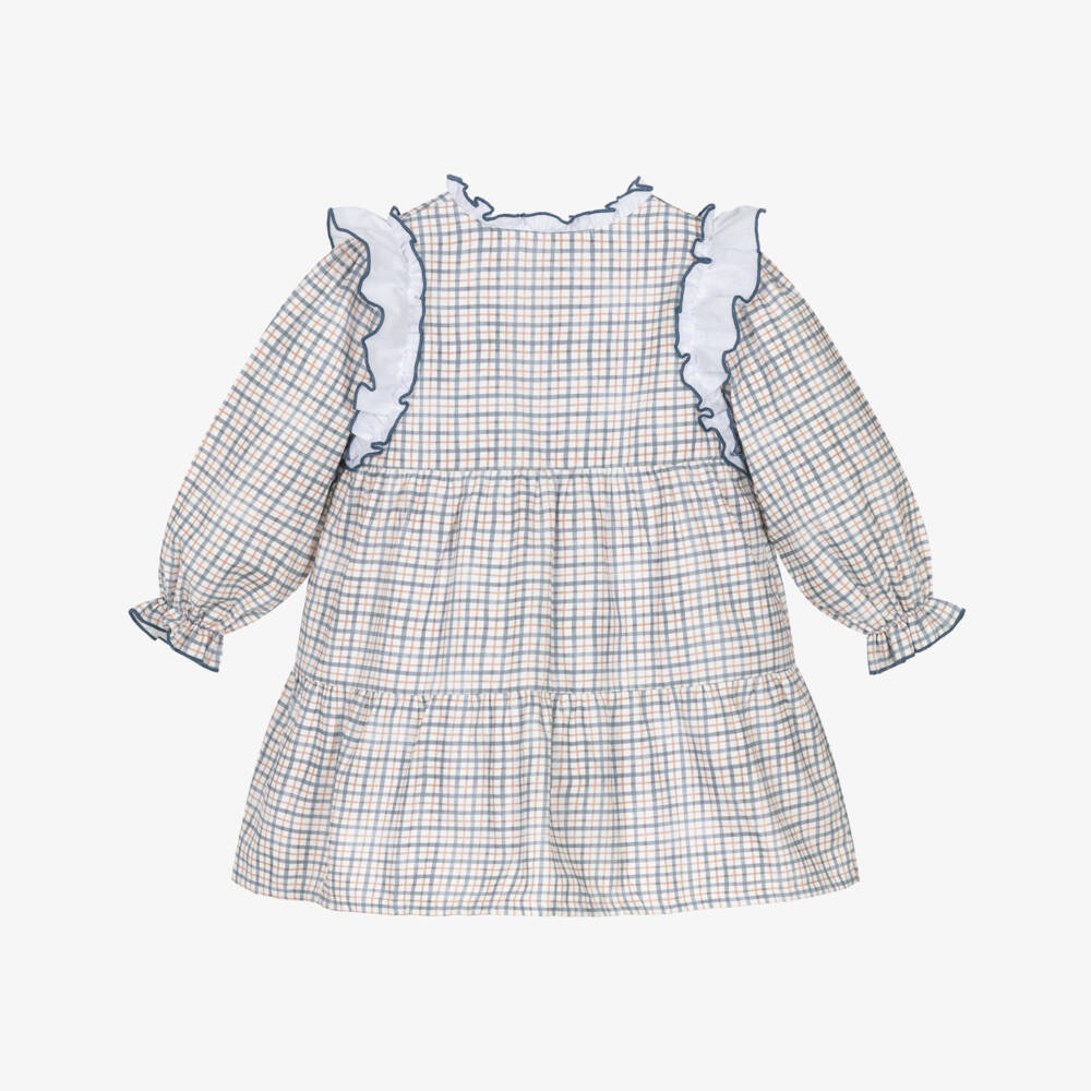 Babidu-فستان قطن كاروهات لون أبيض وأزرق | Childrensalon