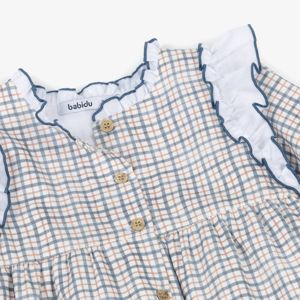 Babidu-فستان قطن كاروهات لون أبيض وأزرق | Childrensalon