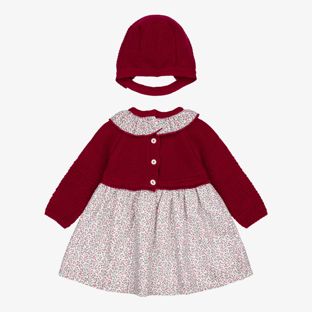 Babidu-Girls Burgundy Knit & Berry Print Dress Set | Childrensalon