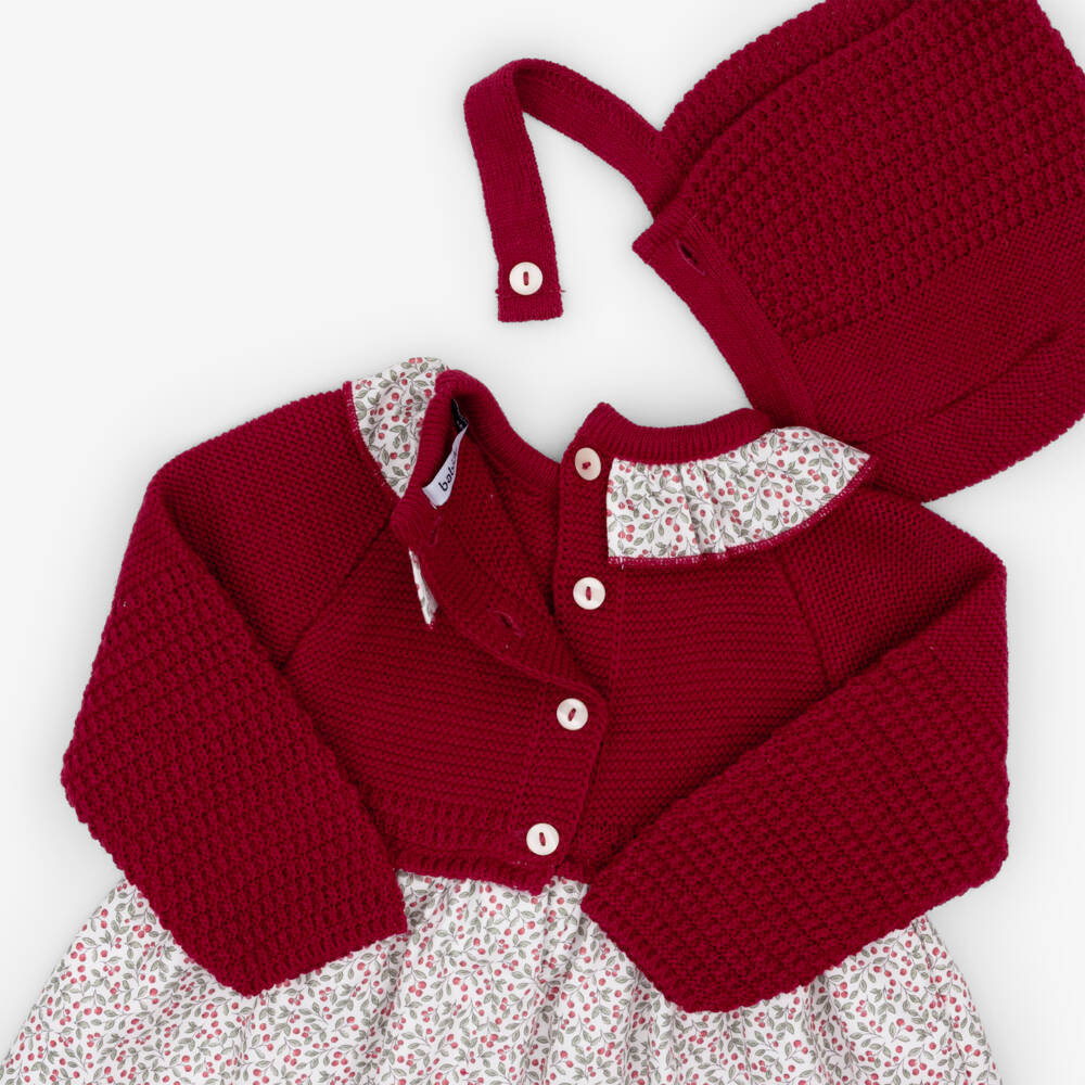 Babidu-Girls Burgundy Knit & Berry Print Dress Set | Childrensalon
