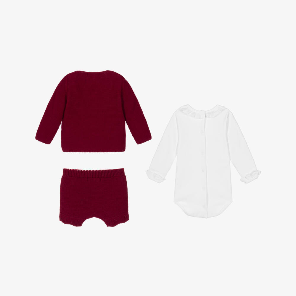 Babidu-Girls Burgundy Red Knitted Shorts Set | Childrensalon