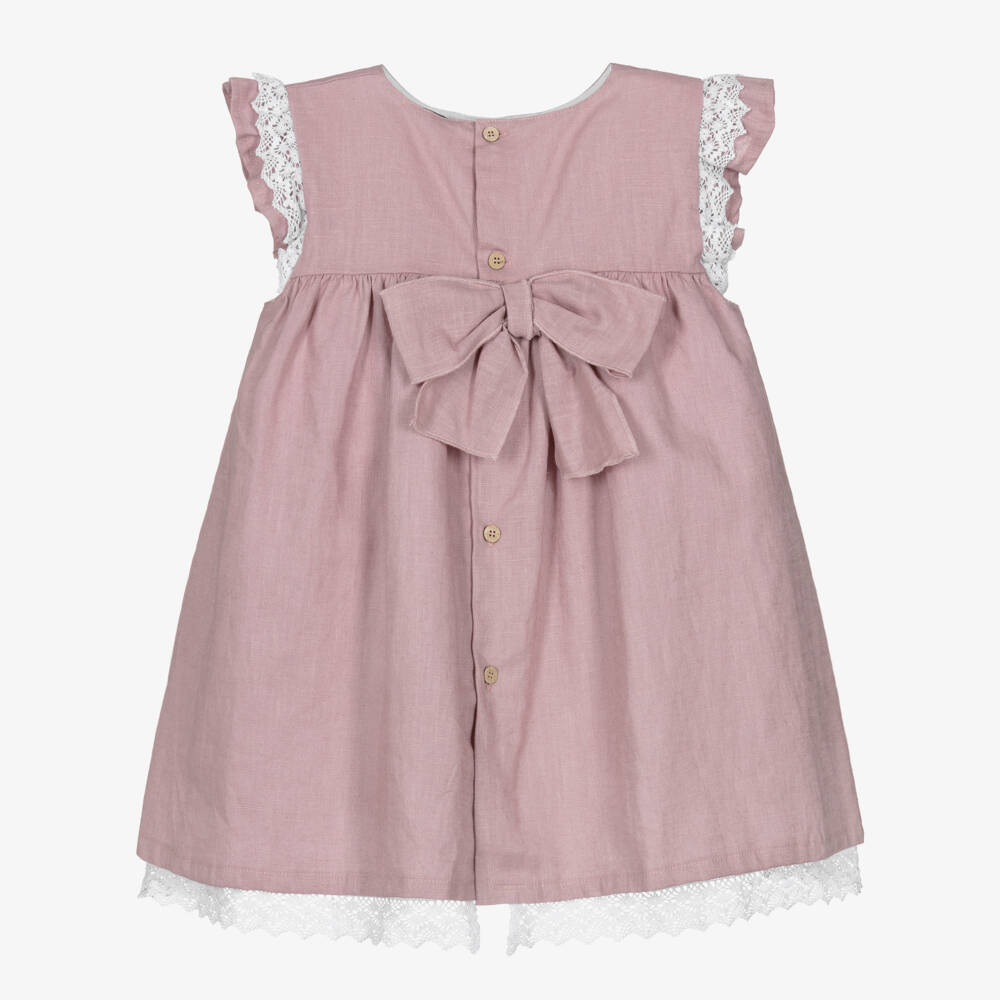 Babidu-فستان قطن مزين بدانتيل لون زهري داكن للبنات | Childrensalon